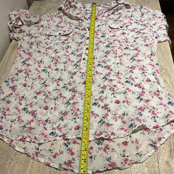 MAGAZINE lightweight cotton convertible long short sleeve floral blouse button M - Picture 14 of 15